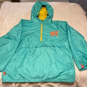 DUTCH BROS teal and yellow windbreaker